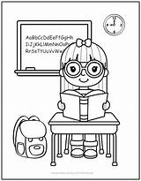 Schoolgirl At Desk Coloring Page  Print It Free sketch template