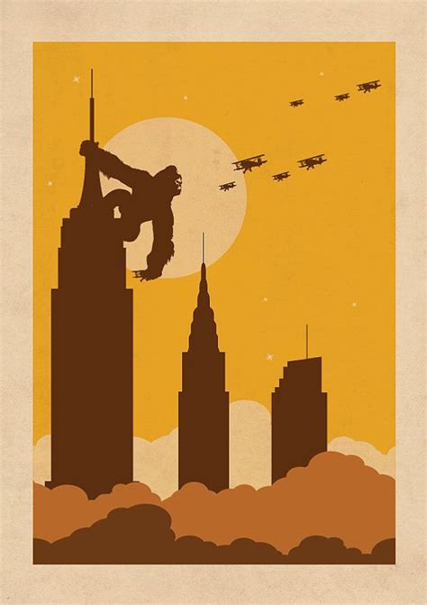 New York Skyline print, King Kong inspired art, print, poster, Empire state building, Manhattan ...