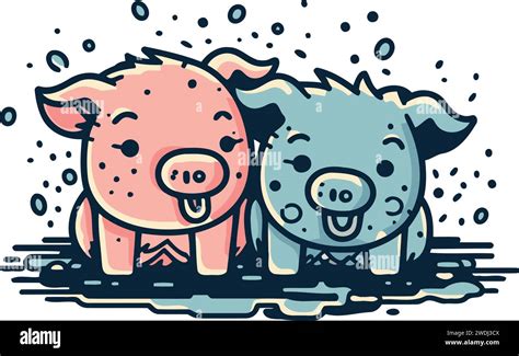 Illustration of two cute pigs. Cartoon style. Vector illustration Stock ...