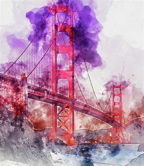 Golden Gate Bridge - Watercolor 03 Painting by AM FineArtPrints