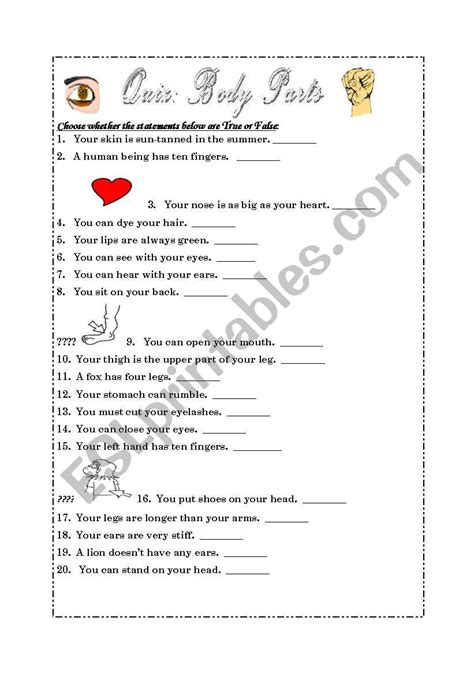 Body Parts Quiz - ESL worksheet by Mrs Matilda