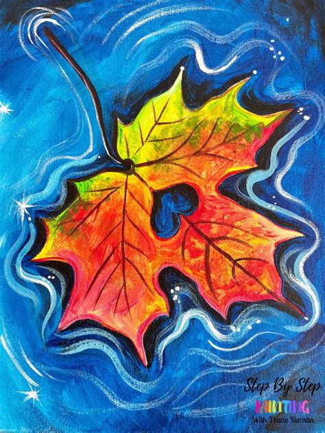 an acrylic painting of a maple leaf