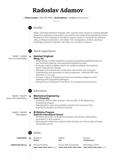 Assistant Engineer Resume Example | Kickresume