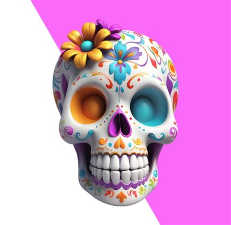 Premium PSD | Cute skull from the day of the dead da de los muertos