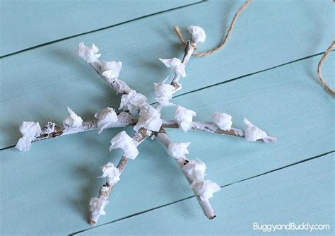 Tissue Paper and Twig Snowflake Craft for Kids - Buggy and Buddy