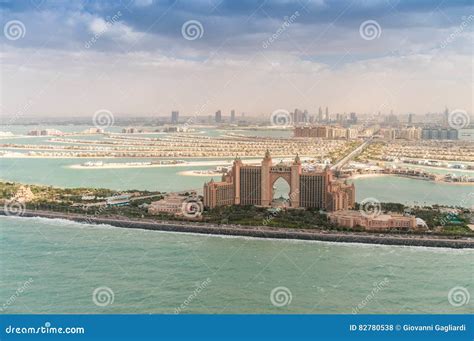 Dubai Palm Jumeirah. Aerial View with City Skyline on Background Stock ...