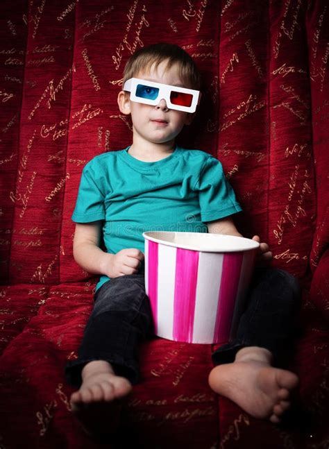 Children`s Cinema: One Schoolgirl Girl Watches a Movie at Home on a Big ...