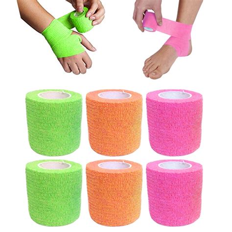 6 Self Adhesive Sports Wrap Bandage Gauze Elastic Adherent Tape First ...