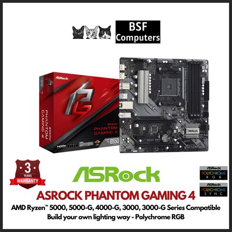 Asrock B550M Phantom Gaming 4 AM4 m-ATX Motherboard for AMD Ryzen 3000 ...