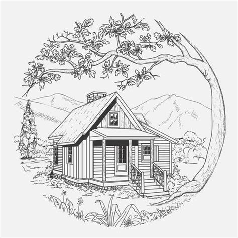 Pencil Of Old Cabins Coloring Pages