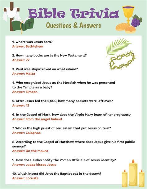 Printable Bible Trivia Questions With Answers