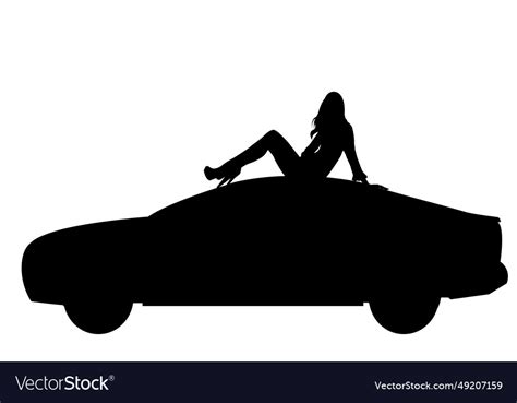 Silhouette of a beautiful woman sitting on car Vector Image