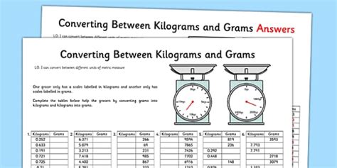 Grams to Kilograms Conversion Worksheet - Twinkl Resources