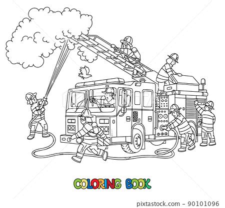 Firefighters near a fire truck. Coloring book - Stock Illustration [90101096] - PIXTA