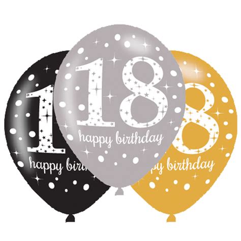 Black Gold Silver Happy 18th Birthday Latex Balloons - 6 Pack