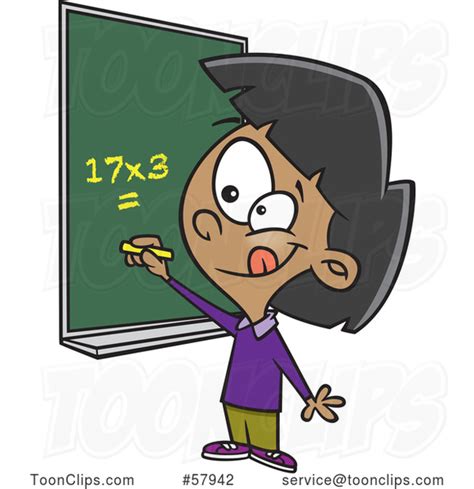 Cartoon School Girl Solving a Multiplication Math Problem #57942 by Ron Leishman