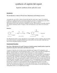 Synthesis of aspirin lab report - Docsity