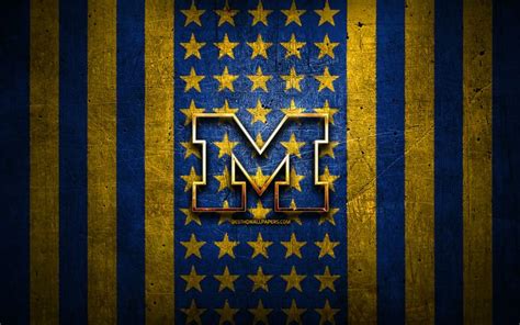 Download wallpapers Michigan Wolverines flag, NCAA, blue yellow metal ...