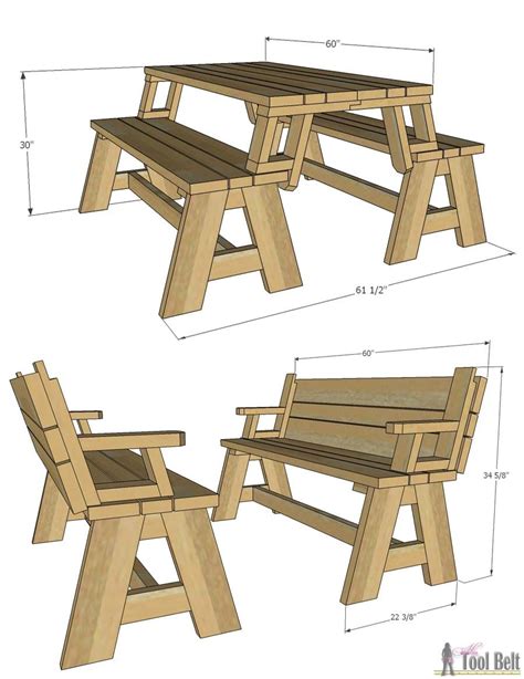 Convertible Picnic Table and Bench - Her Tool Belt | Diy picnic table ...