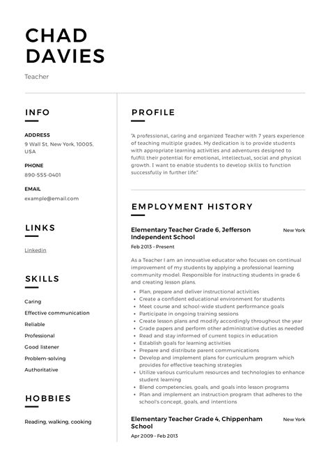 Teacher Resume Sample | Teacher resume examples, Teacher resume, Architect resume