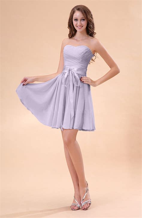 Light Purple Cute A-line Sweetheart Zip up Chiffon Sash Bridesmaid Dresses - UWDress.com