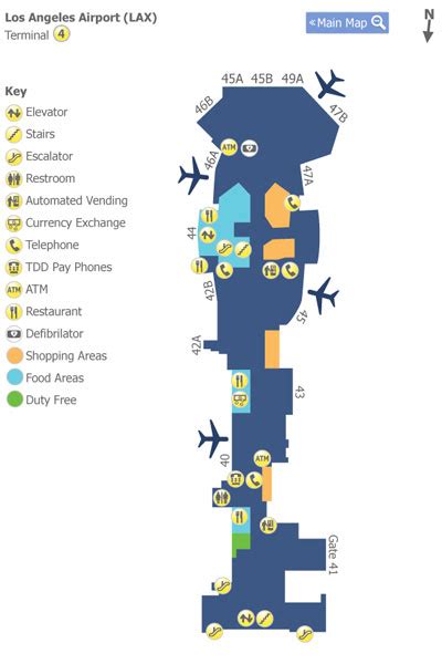 Los Angeles Airport (LAX) Terminal 4 Map - Map of Terminal 4 at Los Angeles LAX airport