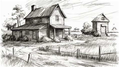 Drawing Sketch Village House Generative AI Stock Illustration ...