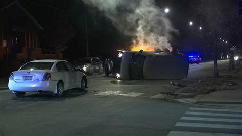 Speeding car crashes into van causing it to flip, catch fire - ABC7 Chicago