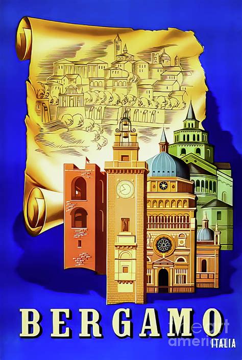 Bergamo Italy Retro Travel Poster Drawing by Scarioni | Fine Art America