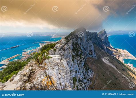 View of the Gibraltar Rock from the Upper Rock Stock Image - Image of ...