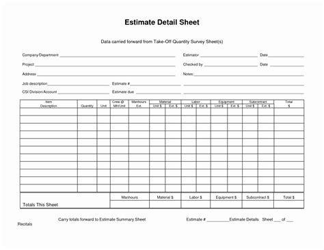 Material Takeoff Spreadsheet Spreadsheet Download construction material ...