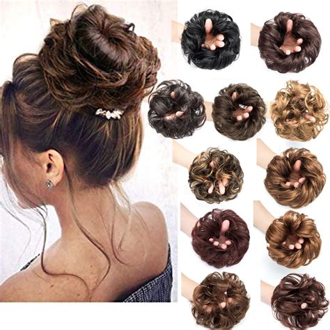 Messy Hair Bun Extensions Updo Hairpiece Ladies Synthetic Wavy Curly ...