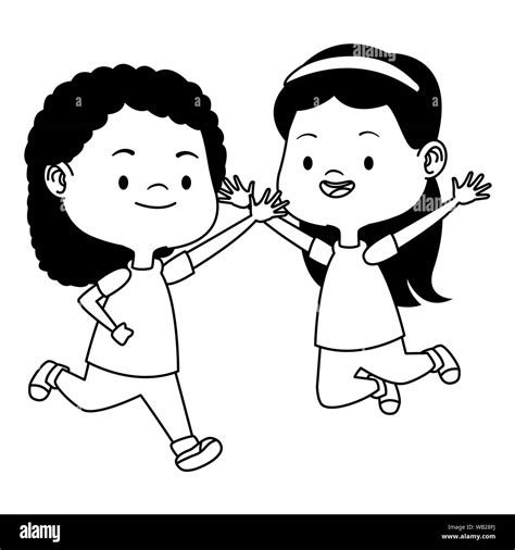 Cute happy kids having fun cartoons in black and white Stock Vector Image & Art - Alamy