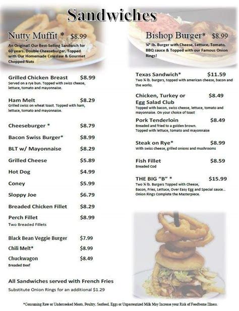 Online Menu of Bishops Restaurant, Wooster, OH