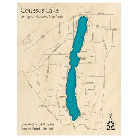 Conesus Lake 3D Custom Wood Map – Lake Art LLC