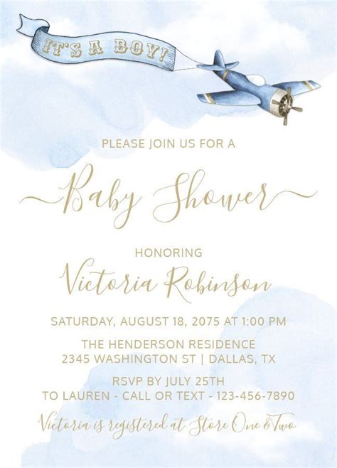 Boy Vintage Airplane Baby Shower Invitation | Zazzle in 2022 | Vintage airplane baby shower ...