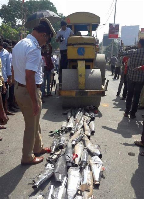 Bangalore traffic police use a Road roller to crush 'loud' Royal ...