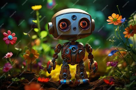 Premium Photo | A robot with a flower in the background