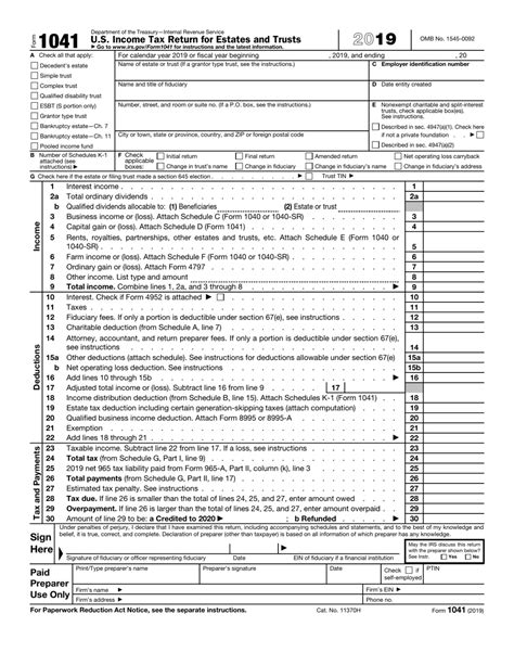 IRS Form 1041 Download Fillable PDF or Fill Online U.S. Income Tax Return for Estates and Trusts ...