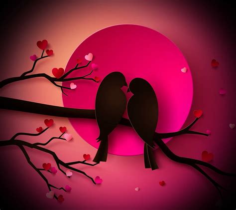 Download Love Birds Silhouette With Pink Moon Wallpaper | Wallpapers.com