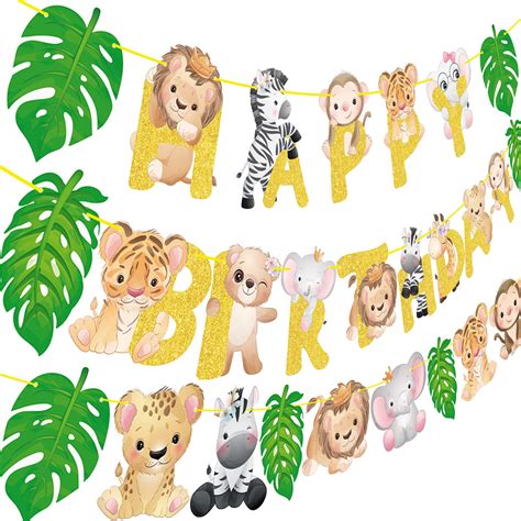 Buy Safari Animals Banner Happy Birthday Banner for Jungle Animal Themed Birthday Party Safari ...