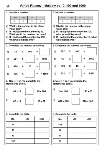 White Rose Maths - Year 5 - Block 4 - Multiply by 10, 100 and 1000 (Varied Fluency) | Teaching ...