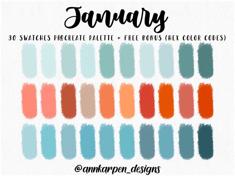 January Procreate Palette, 30 HEX Color Codes, Instant Digital Download, iPad Pro Art, Cold ...