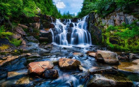 Mount Rainier National Park Washington USA landscape waterfall rocks ...