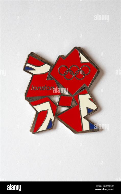 Olympics pin badge for the London 2012 Olympic games in August isolated on white background ...