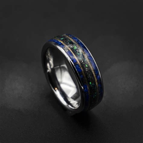 Meteorite Ring Men Opal Ring Lapis Lazuli Ring Wedding Band - Etsy ...