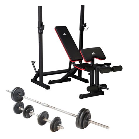 adidas Essential Weight Bench and Viavito 50kg Cast Iron Weight Set ...