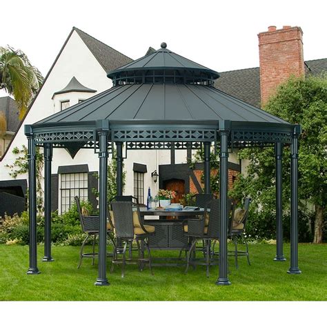 Sunjoy Ontario 14 ft. Dia Round Gazebo with Vented Canopy in Black | The Home Depot Canada