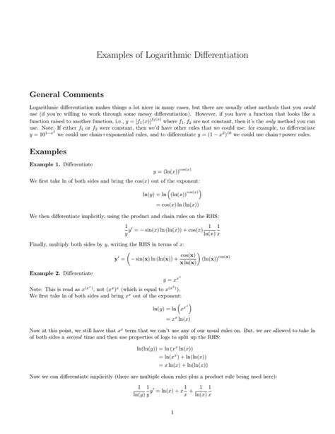 Examples of Logarithmic Differentiation