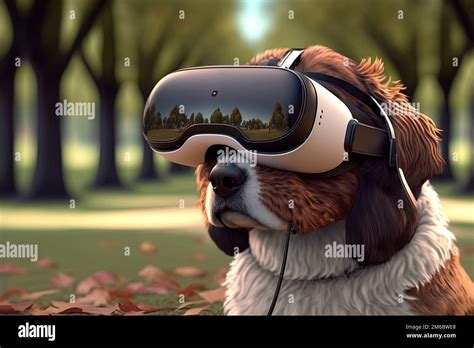 Dog wearing a VR Virtual Reality headset Stock Photo - Alamy